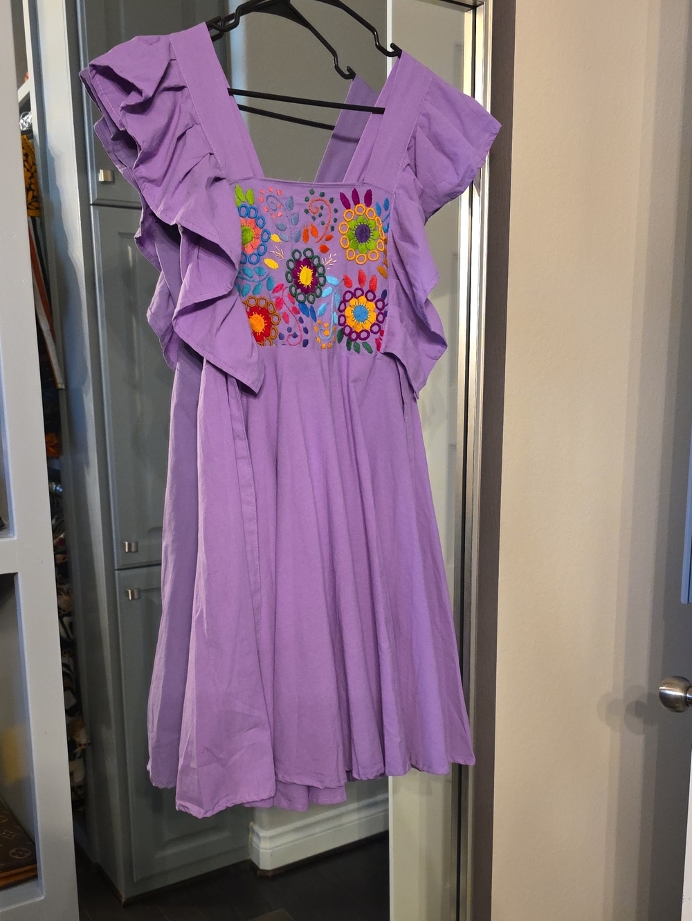 Lilac Ruffle Sundress with Colorful Embroidered Bodice